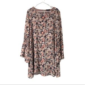 Bobeau Pink Floral Long Bell Sleeve Dress